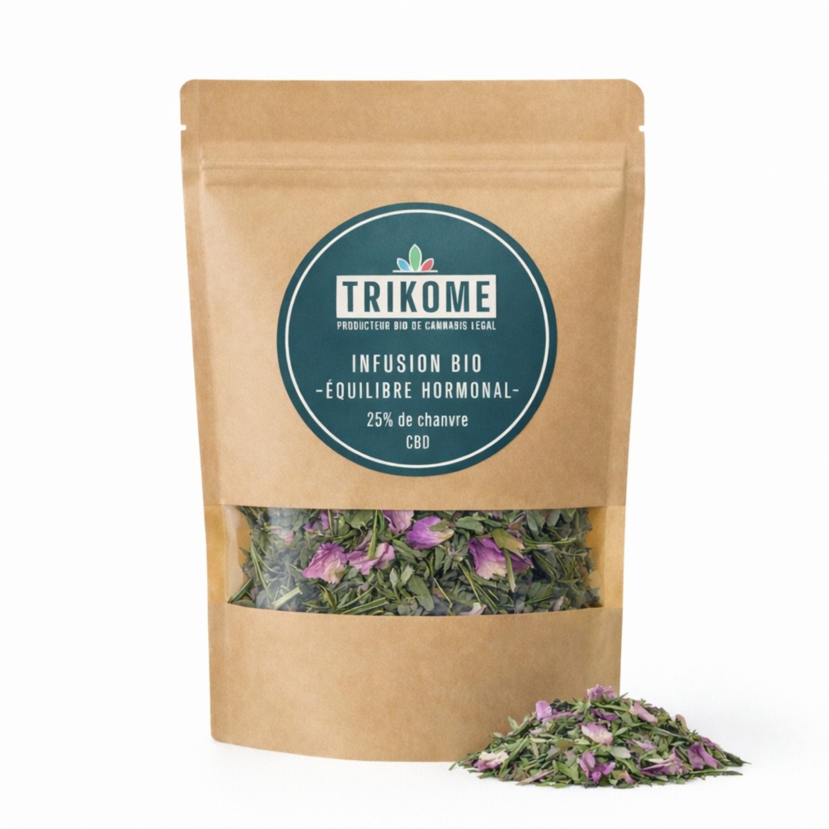 Infusion bio Équilibre Hormonal Trikome au chanvre CBD et plantes. Une tisane naturelle et saine