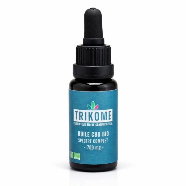 Huile CBD bio 700 mg Trikome à spectre complet. Extrait de chanvre naturel en flacon 10 ml