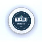 Vue dessus du baume CBD Trikome 20 ml en format carré, packshot propre sur fond blanc.
