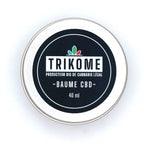 Packshot carré du baume CBD Trikome 40 ml, vue dessus du couvercle, producteur bio de cannabis légal.